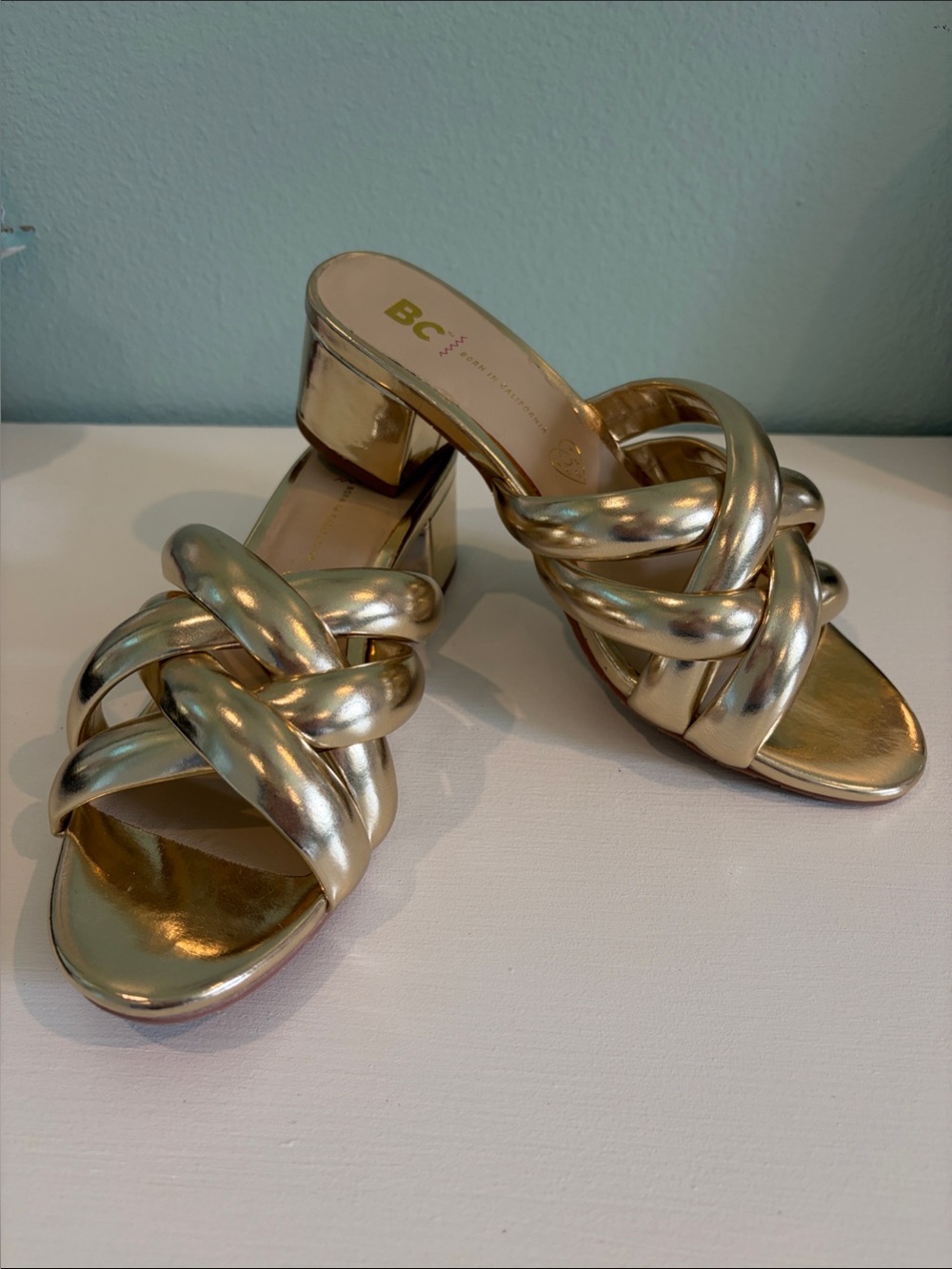 New BC Gold Braided Block Heel Sandals - Women's Slide Heels US WM 8.5